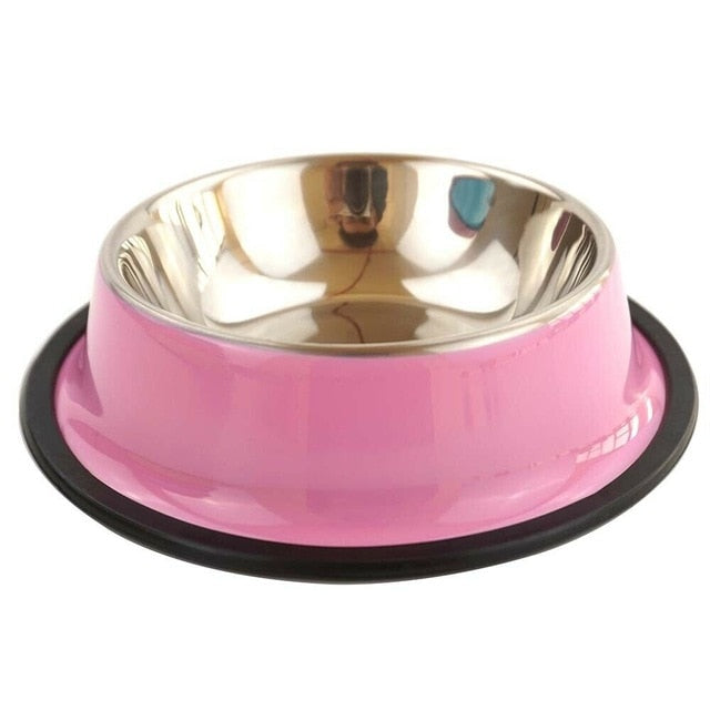 Pets Feeding bowl Anti Skid Stainless Steel Travel Food Water cat dog bowls Dish For Dog Cat Puppy 6 Colors