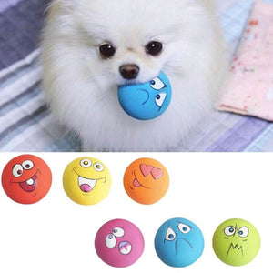 Pet Dog Natural Latex Squeaky Toy Puppy Play Squeaky Ball With Face Fetch Toy Bright Chew Toys