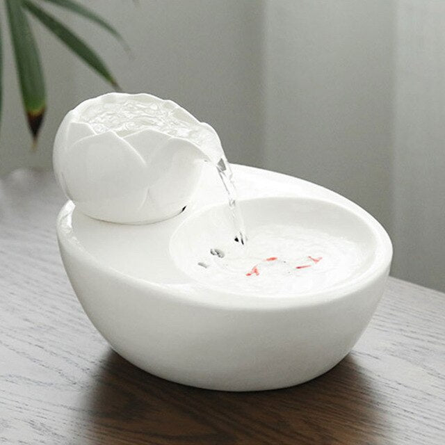 Cats Dogs Electric Ceramic Vintage Rabbit Round Basin Drinking Fountain Pet Supplies Automatic Circulating Bowl Home Feeding