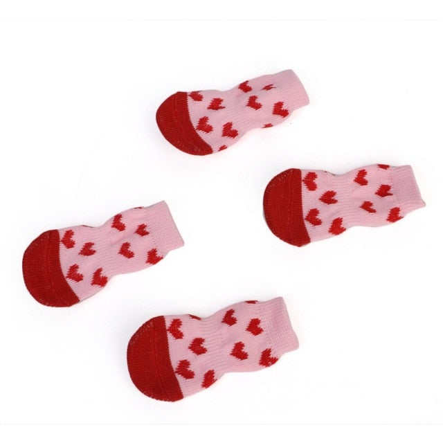 Snailhouse New 4 pcs/set Dog Cat Shoe Socks Indoor Soft Cotton Warm Antiskid Cute Printing Paws Easy Washing Pet Small Dog Socks