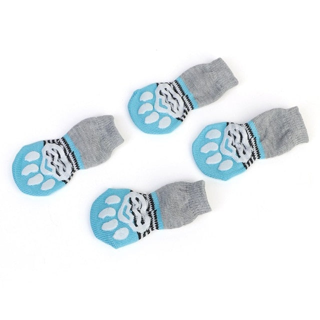 Snailhouse New 4 pcs/set Dog Cat Shoe Socks Indoor Soft Cotton Warm Antiskid Cute Printing Paws Easy Washing Pet Small Dog Socks