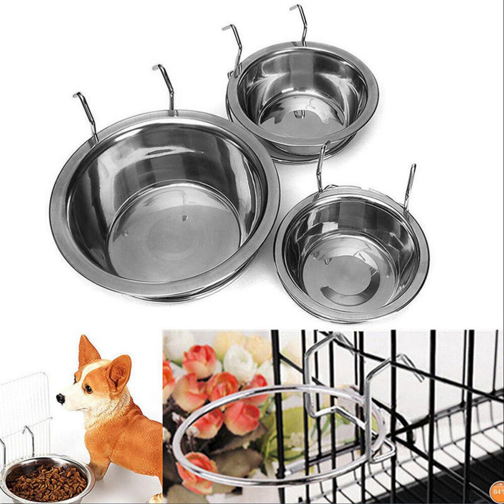 Stainless Steel Pet Dog Bowl Food Water Drinking Cage Cup Hanger Food Water Bowl Travel Bowl For Pet Feeding Tools Hot Sale