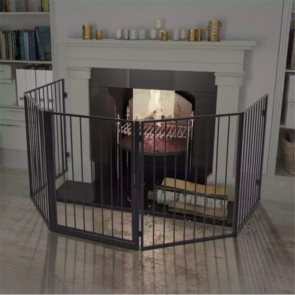 vidaXL Pet Fireplace Fence Steel Black Portable Folding Safe Guard Fireplace Protection Safety Magic Gate For Dogs Cat Pet
