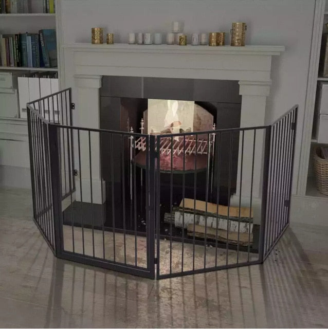vidaXL Pet Fireplace Fence Steel Black Portable Folding Safe Guard Fireplace Protection Safety Magic Gate For Dogs Cat Pet